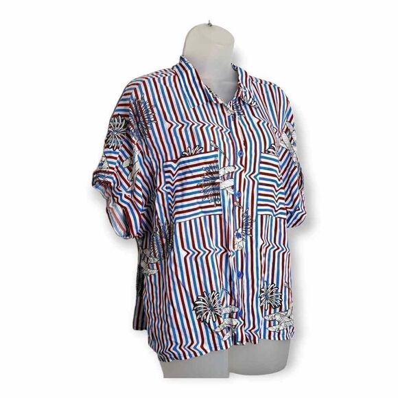 Lularoe Amy Striped Button Down Blouse size Medium - Picture 2 of 6